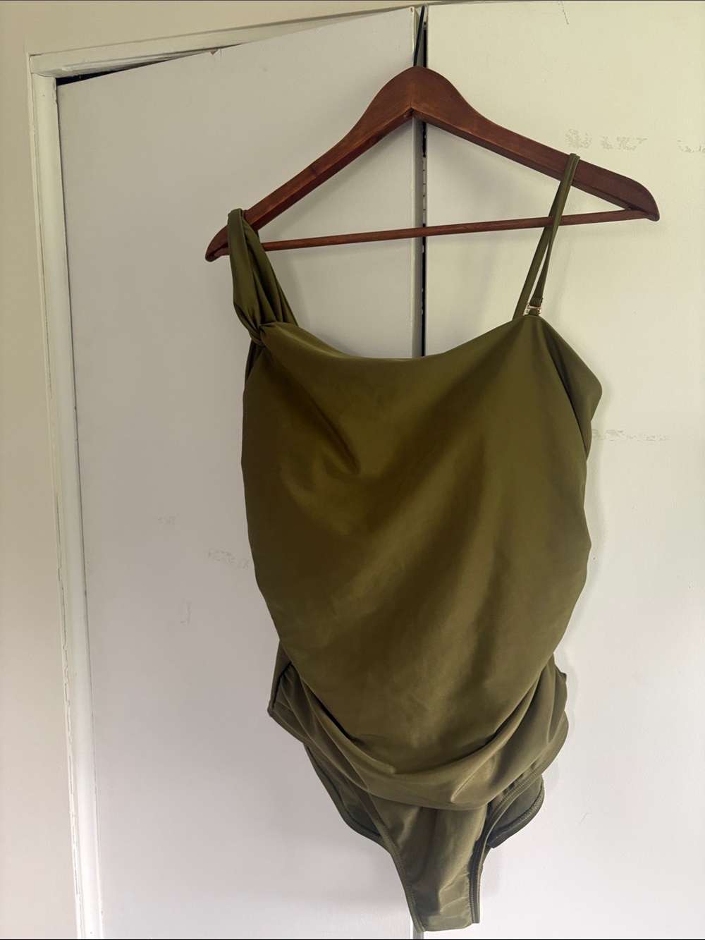 Olive Green Women's One-Piece Swimsuit - Classic Draped Design